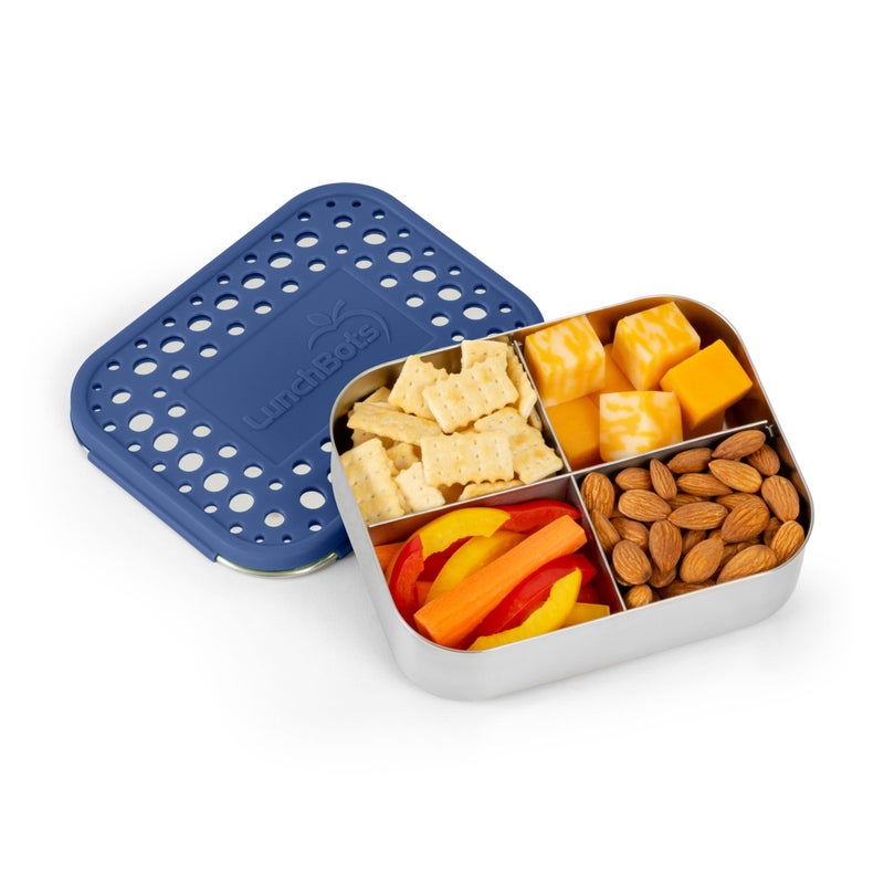 LunchBots Medium Quad Snack Container - Divided Stainless Steel Food Container - Four Sections for Finger Foods On the Go - Eco-Friendly, Dishwasher Safe - Stainless Lid - Blue Dots - Image 2